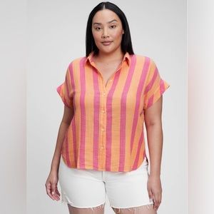 🎉 * 3 for $25* GAP Crinkle Gauze Button Shirt Coral/Pink Size L
